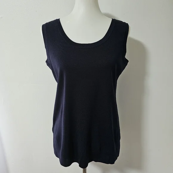 Exclusively Misook Dark Navy Double Scoopneck Tank Size Medium - Picture 2 of 7